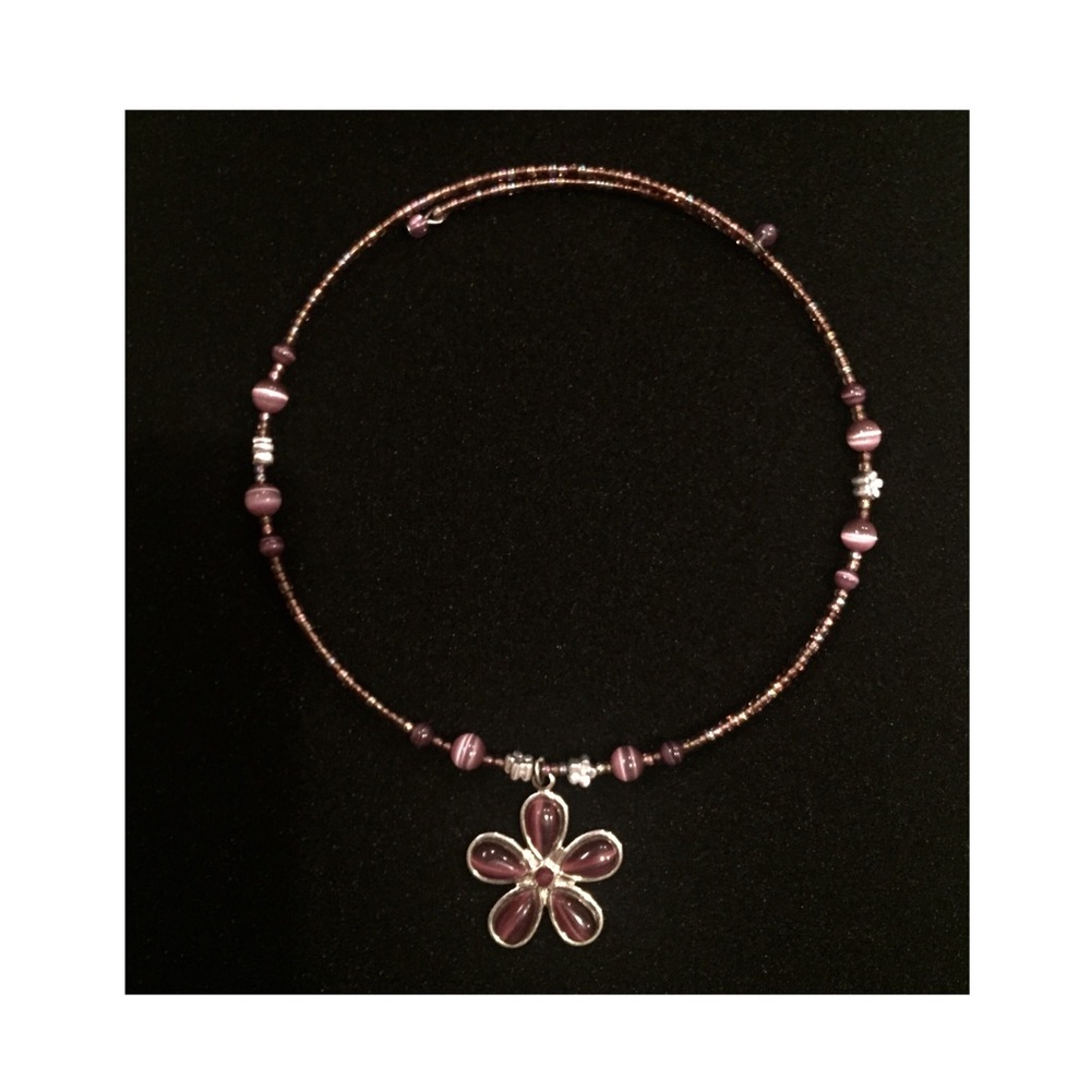 Purple beaded flower choker